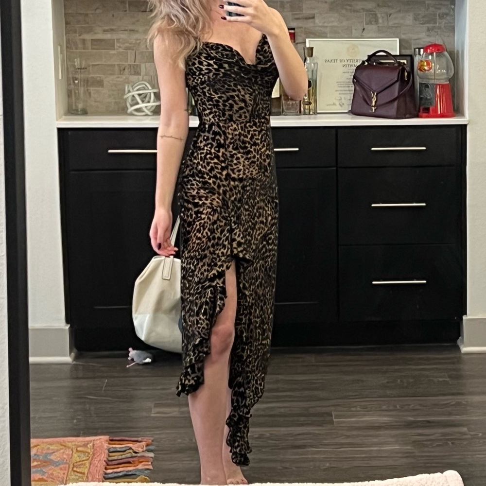 Misha Collection Cheetah Print Midi Dress with Slit